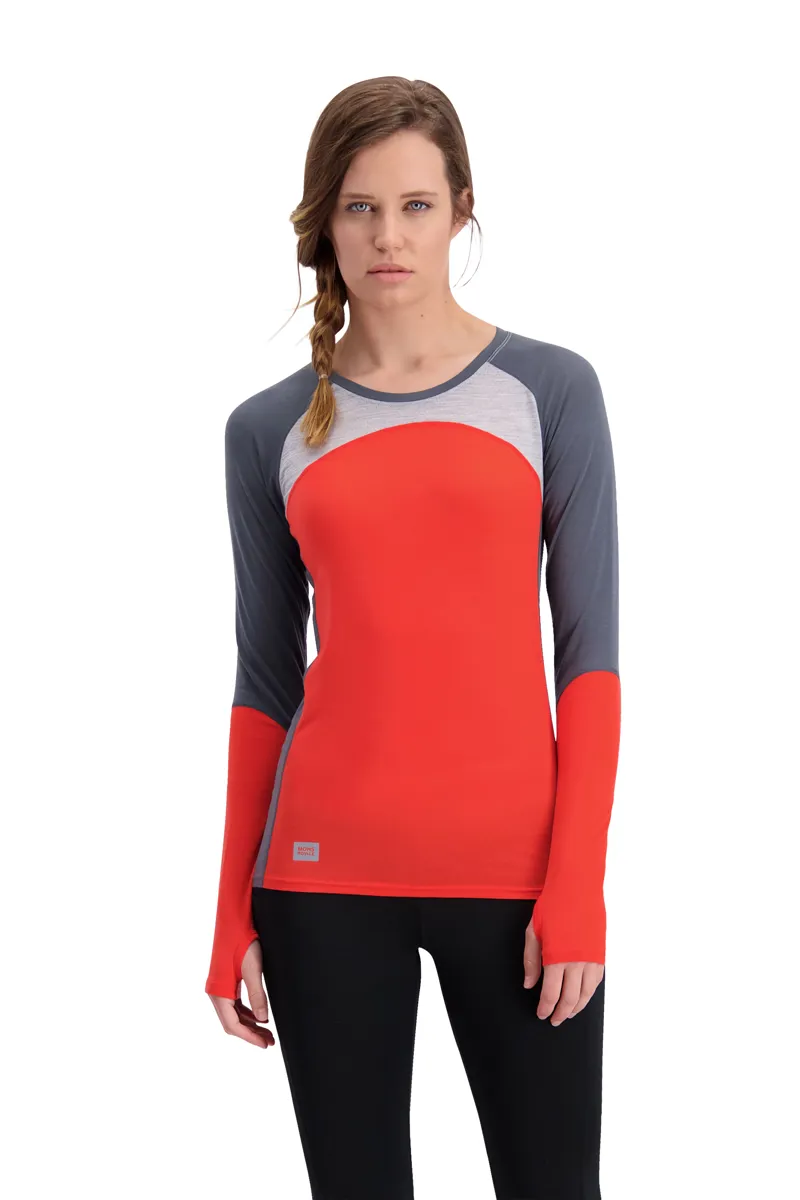 Mons Royale Womens Bella Tech L/S Baselayer Top in Poppy/Charcoal-2