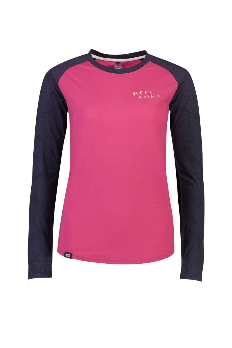 Mons Royale Womens Viva La Raglan Merino Baselayer Top in Iron/Rose