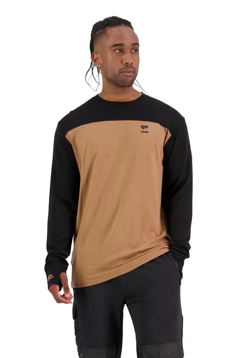 Mons Royale Yotei LS Mens Firstlayer Top - Black/Toffee