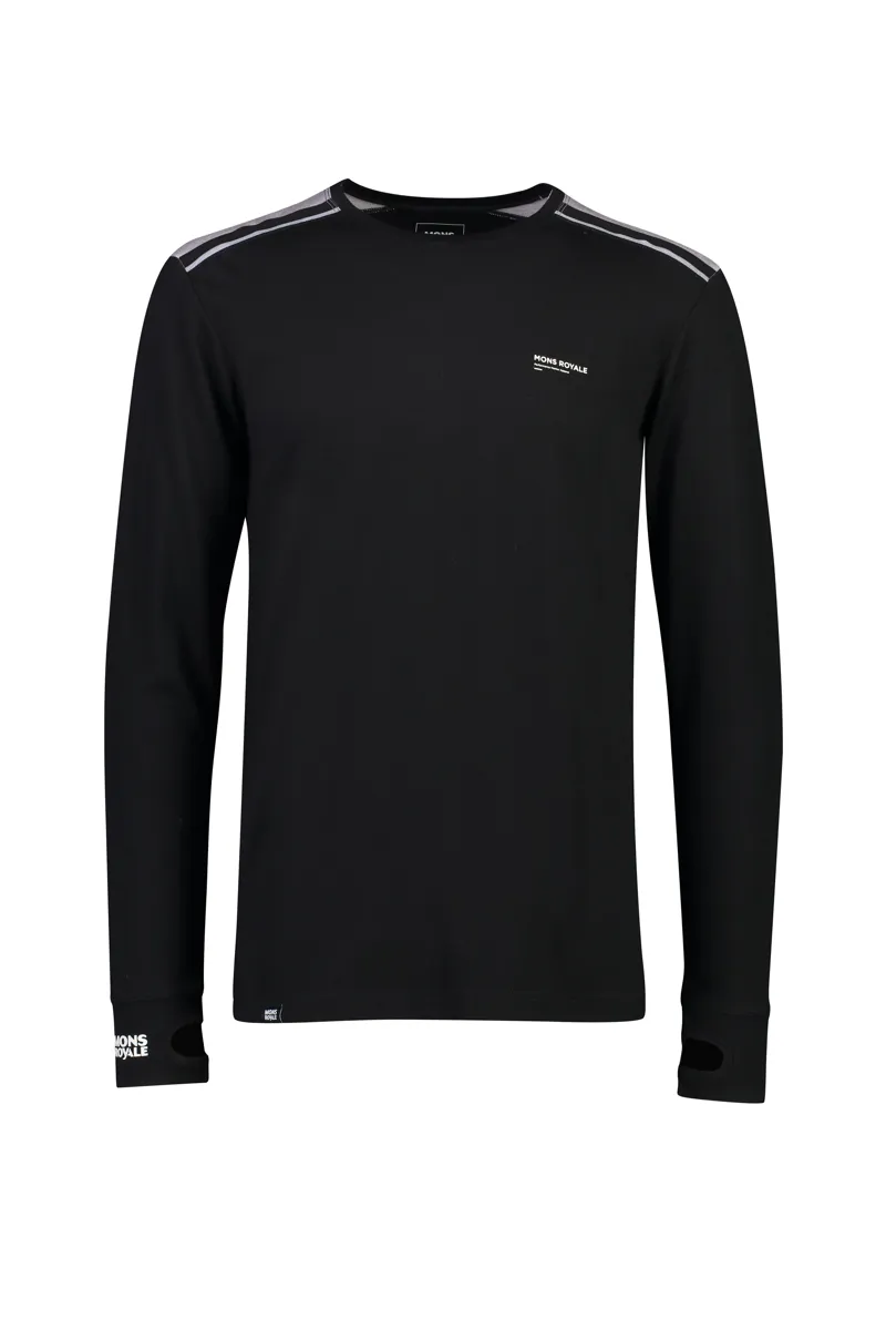 Mons Royale Mens Alta Tech LS Crew Merino Baselayer Top in Black
