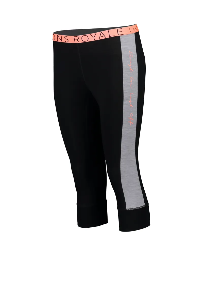 Mons Royale Alagna 3/4 Womens Merino Leggings in Black/Grey Marl