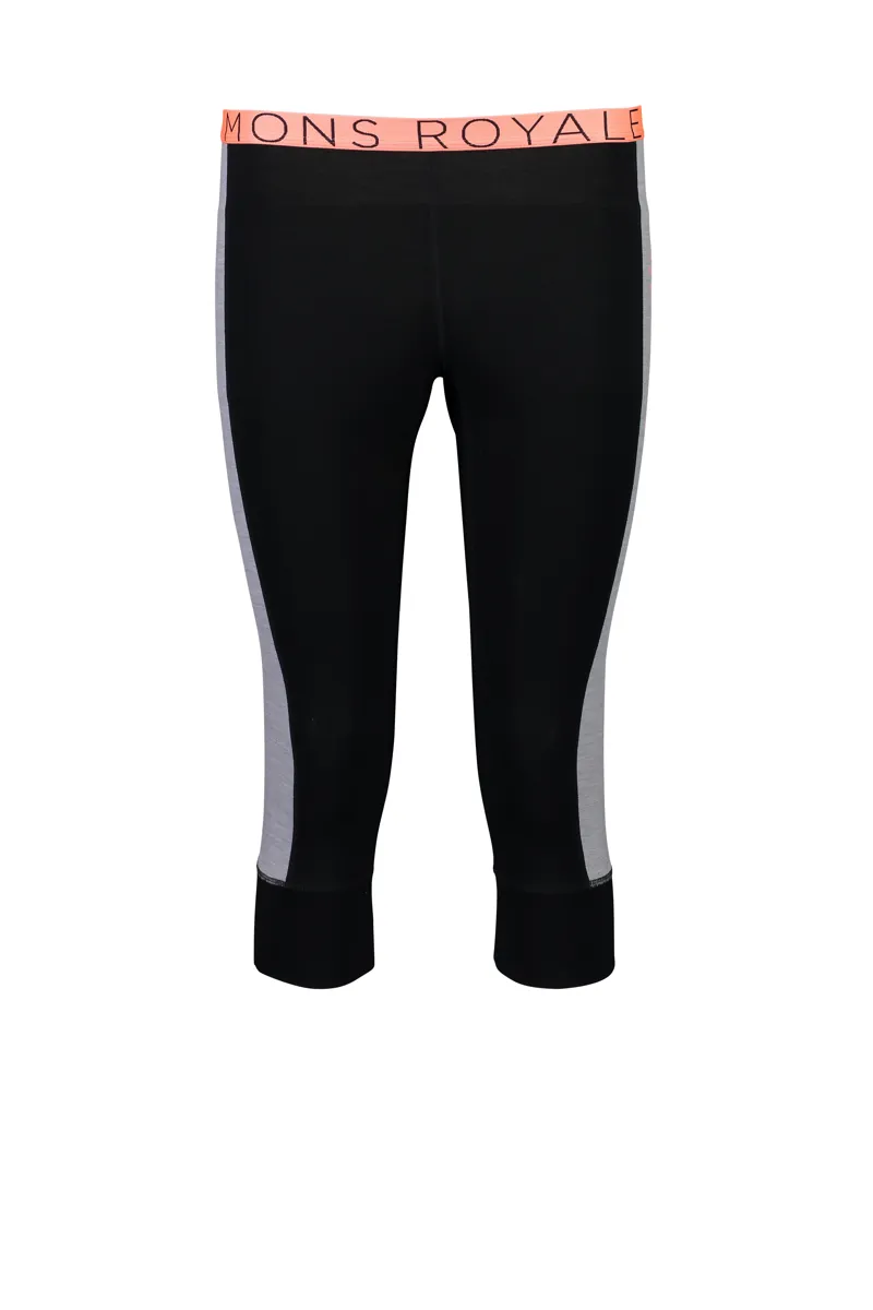 Mons Royale Alagna 3/4 Womens Merino Leggings in Black/Grey Marl-1