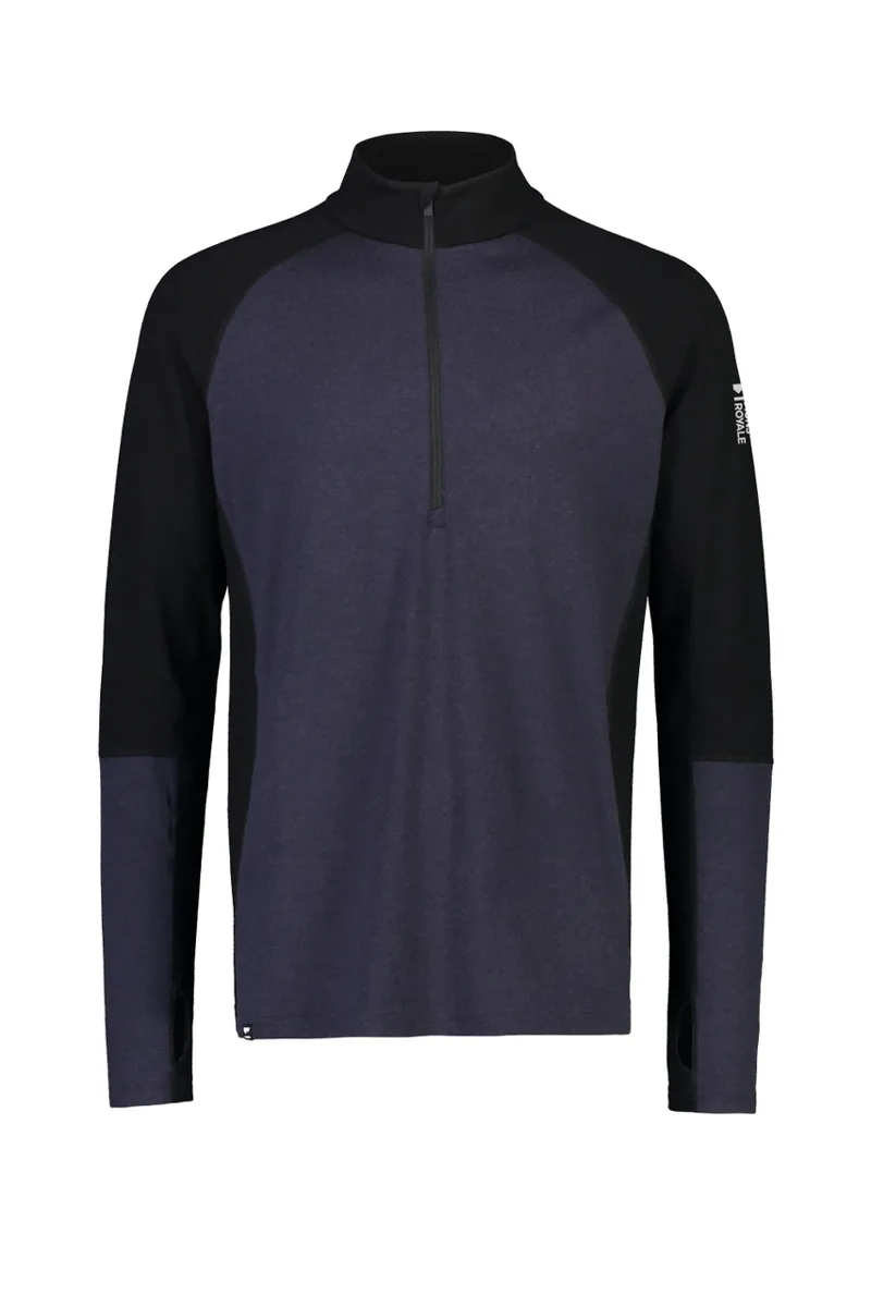 Mons Royale Olympus Half Zip Mens Baselayer Top - Black/9 Iron
