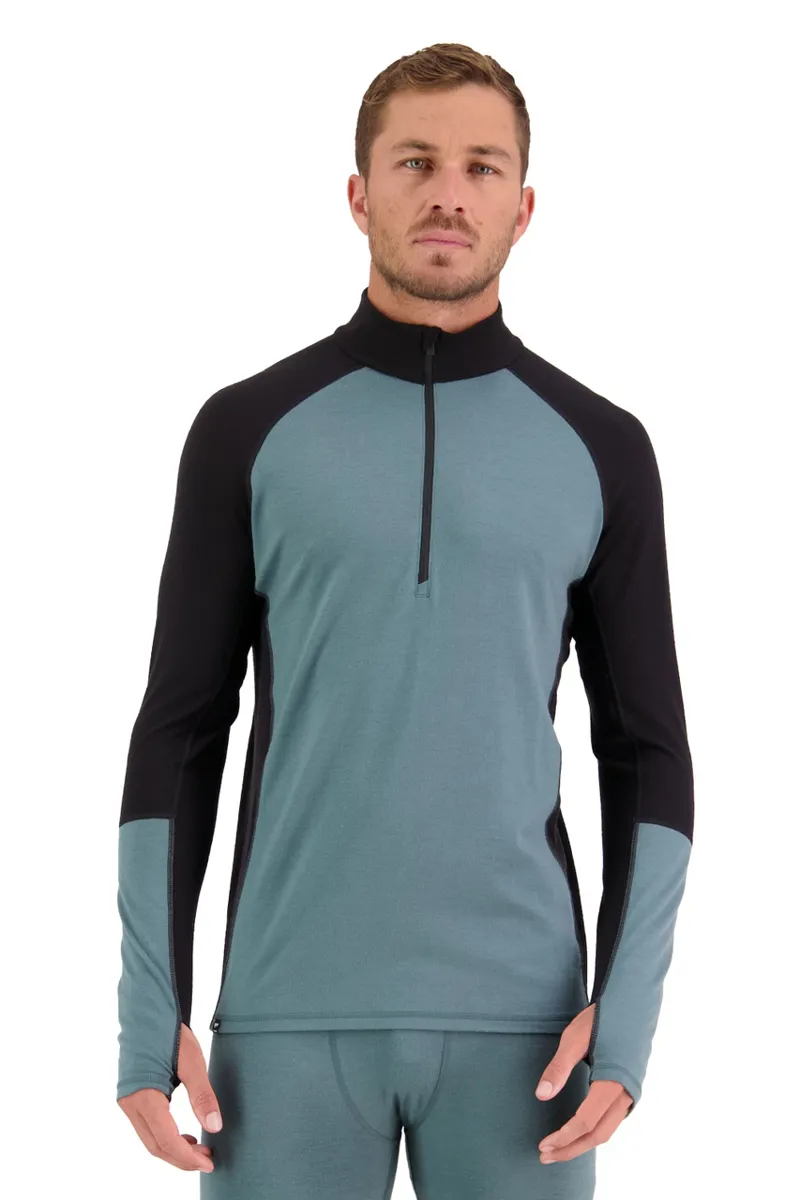 Mons Royale Olympus Half Zip Mens Baselayer Top - Burnt Sage/Black-1