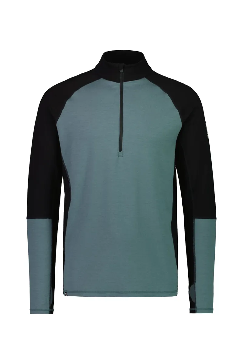 Mons Royale Olympus Half Zip Mens Baselayer Top - Burnt Sage/Black