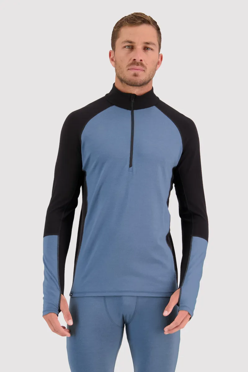 Mons Royale Olympus Half Zip Mens Baselayer Top - Blue Slate-2
