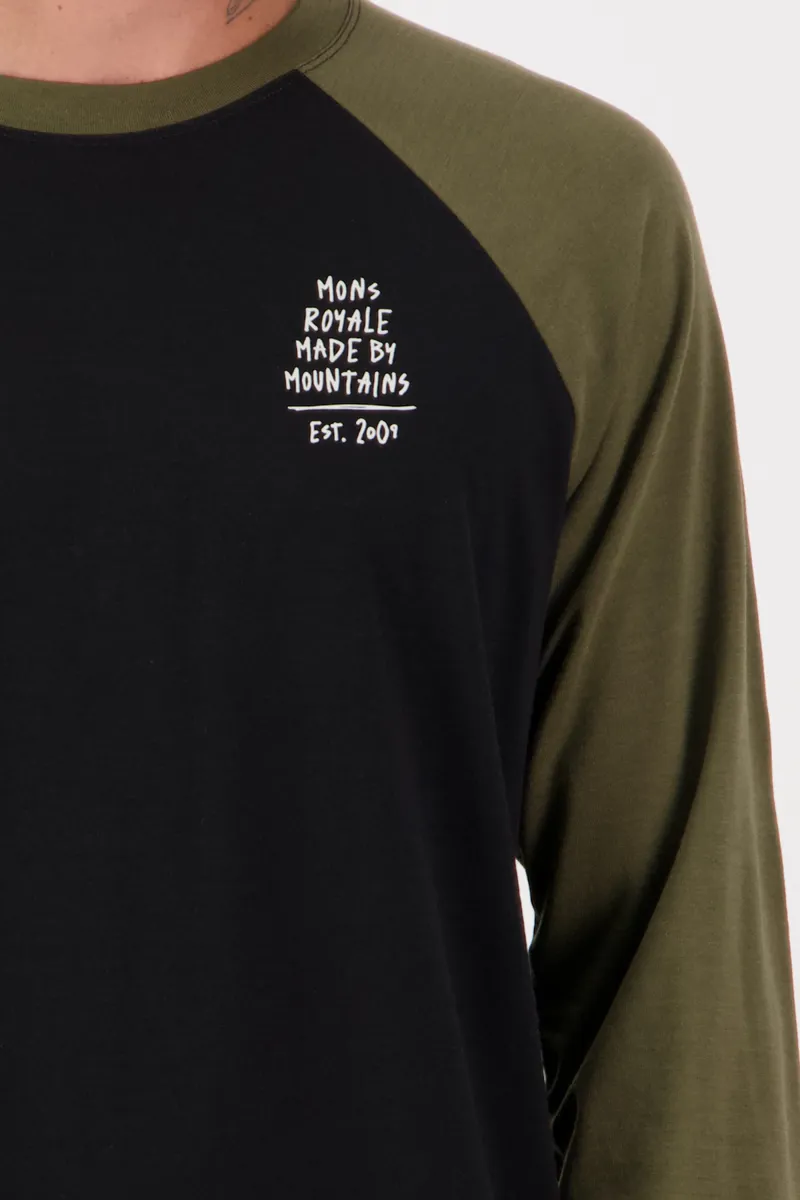 Mons Royale Mens Icon Raglan Merino Baselayer Top - Dark Olive-3