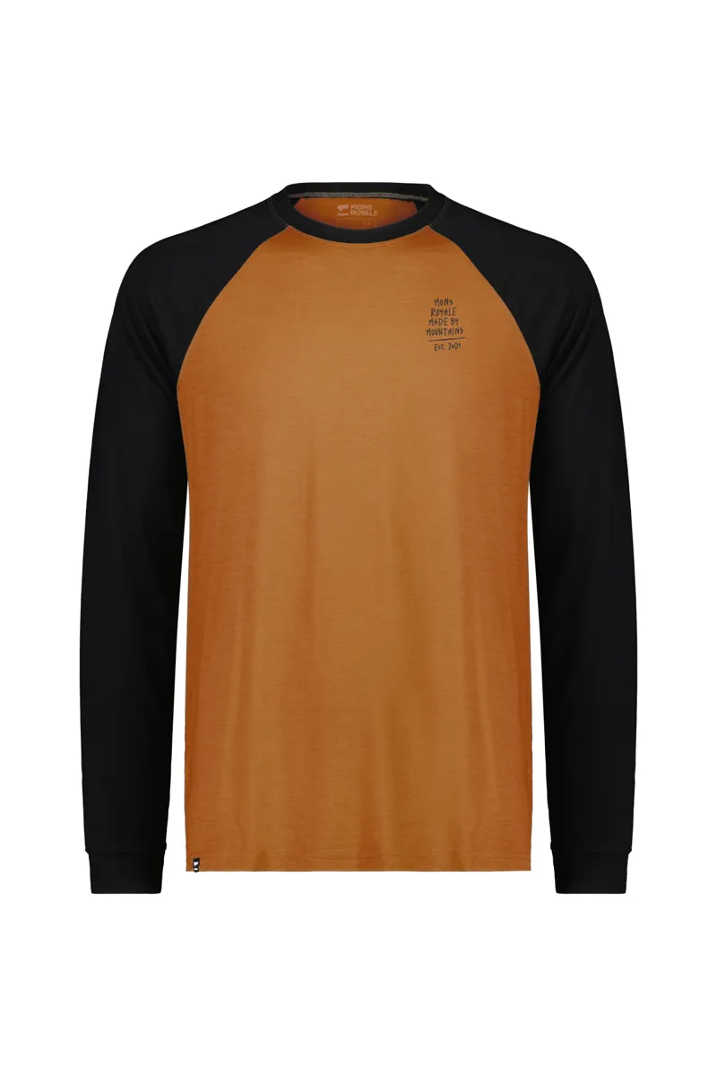 Mons Royale Mens Icon Raglan Merino Baselayer Top - Black Copper