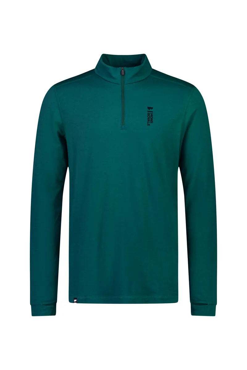 Mons Royale Cascade Flex 1/4 Zip Mens Baselayer Top - Evergreen