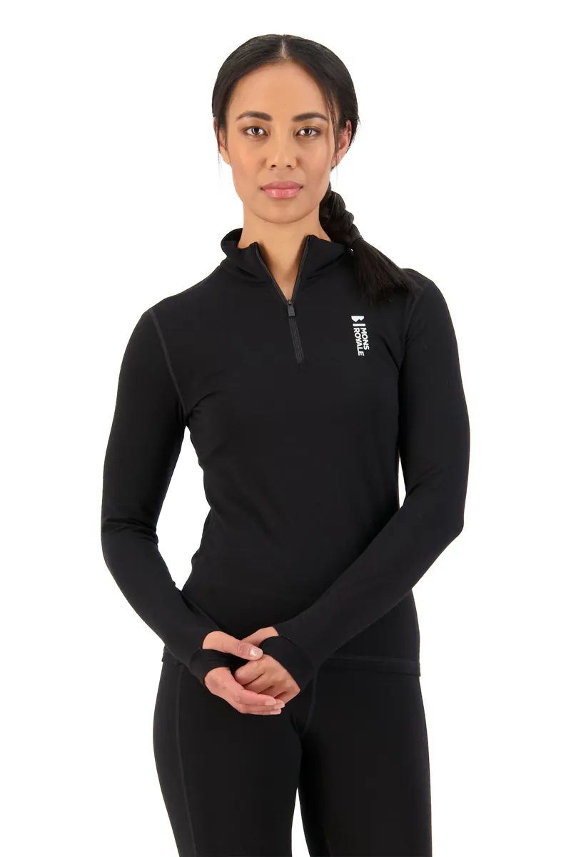 Mons Royale Cascade Flex 1/4 Zip Womens Baselayer Top - Black-1