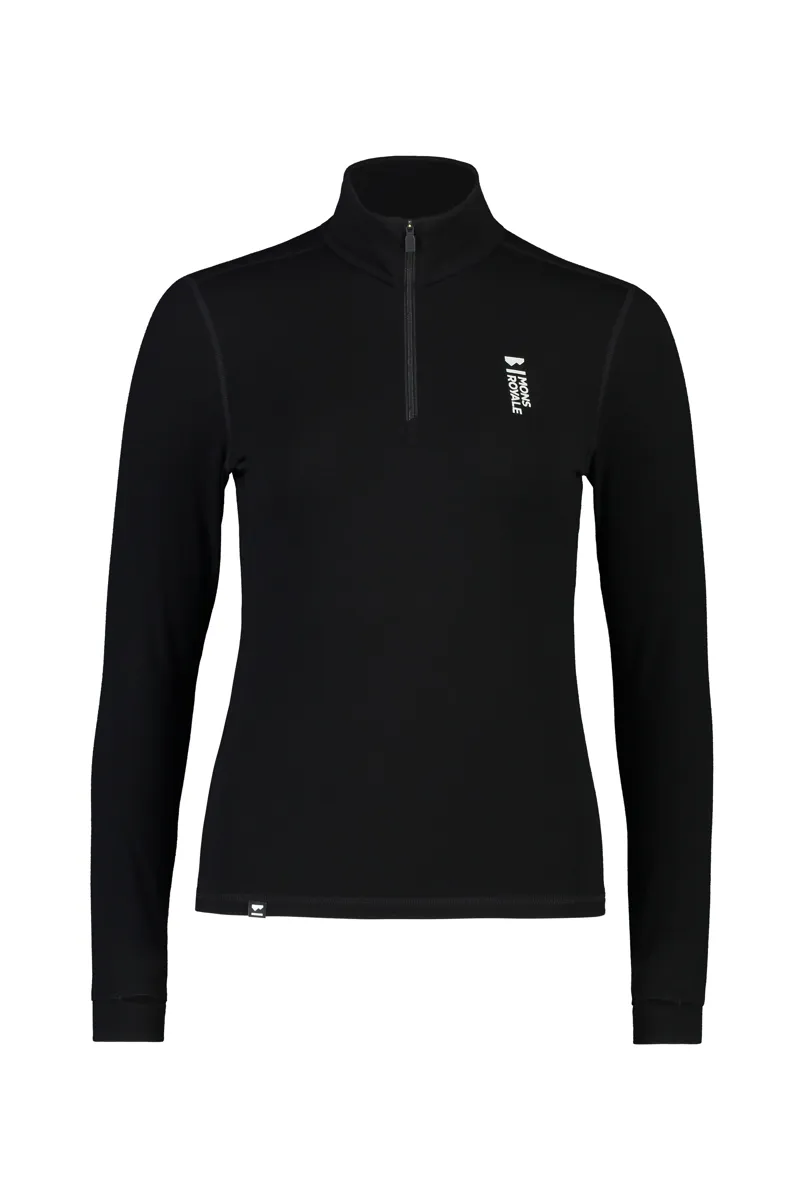 Mons Royale Cascade Flex 1/4 Zip Womens Baselayer Top - Black