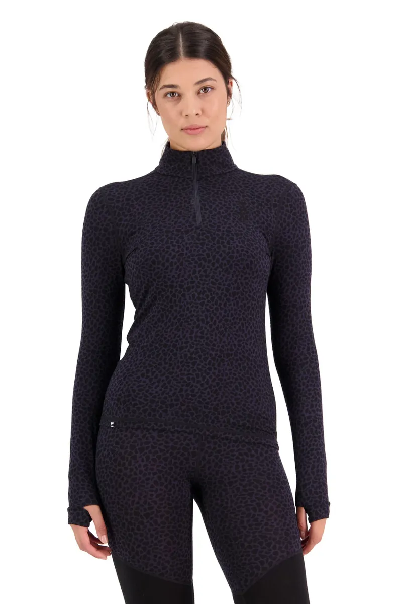 Mons Royale Cascade Flex 1/4 Zip Womens Baselayer Top - Arctic Leopard-1
