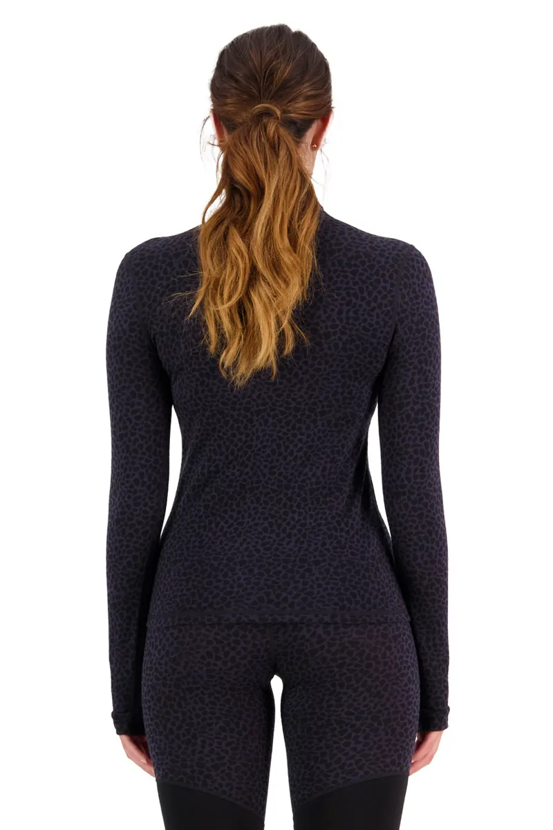 Mons Royale Cascade Flex 1/4 Zip Womens Baselayer Top - Arctic Leopard-2