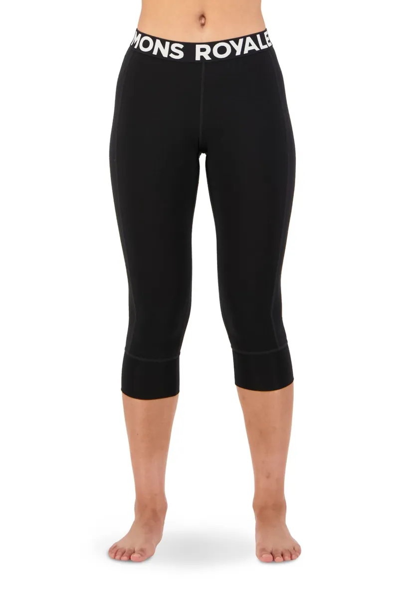 Mons Royale Cascade Flex 3/4 Length Womens Baselayer Leggings - Black-2