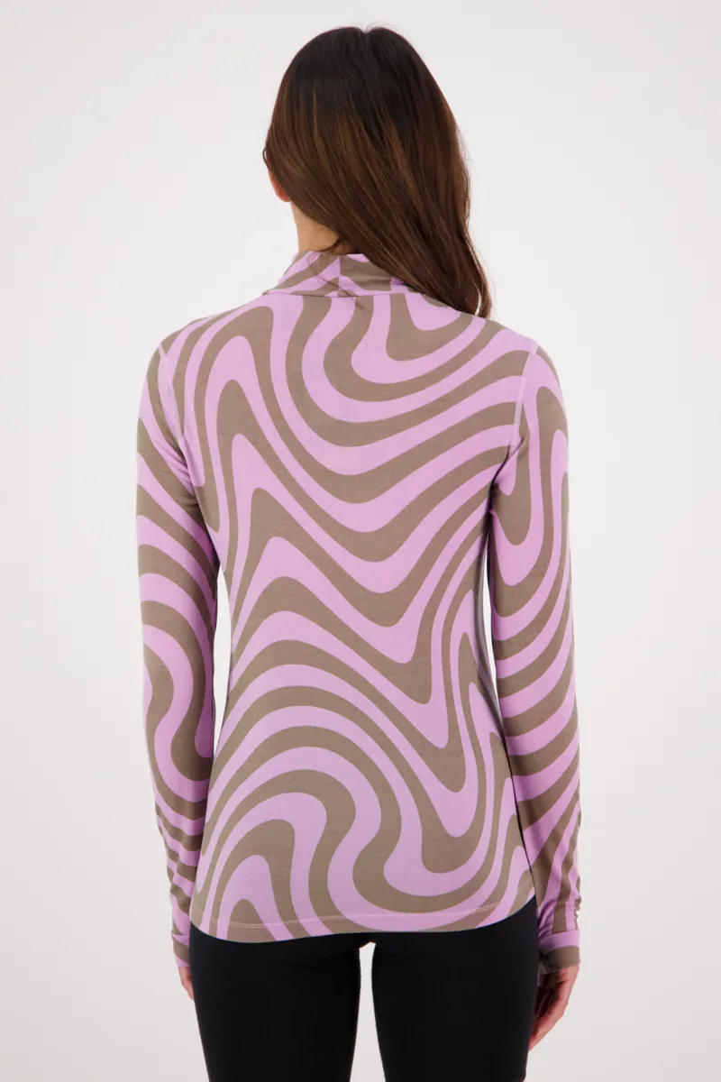 Mons Royale Cascade Flex Mock Neck Womens Baselayer Top -  Blazing Trails-2