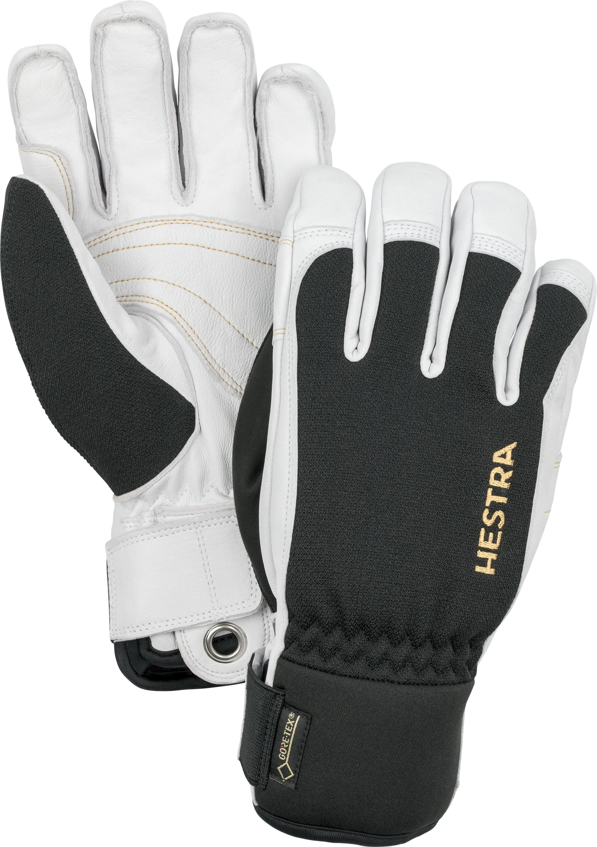 Hestra Army Leather Gore Tex Short Men Ski Gloves in Black Off Wh
