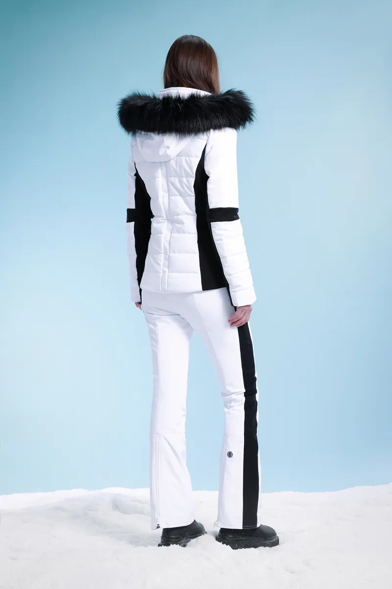 Poivre Blanc Zara Womens Faux Fur Ski Jacket - White Black-4