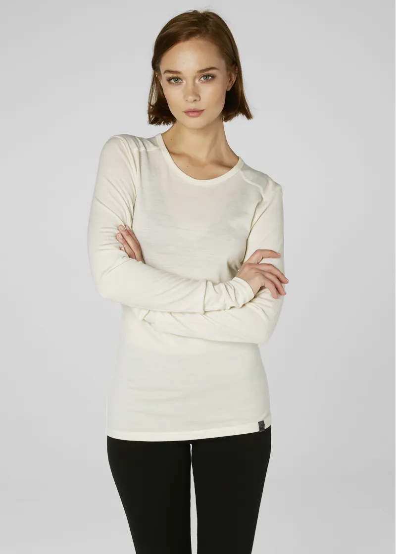 Helly Hansen Merino Mid LS Crew Womens Baselayer Top In White-3