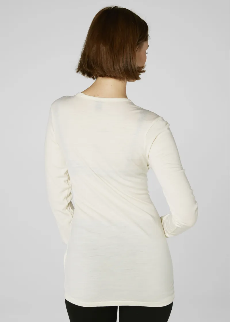 Helly Hansen Merino Mid LS Crew Womens Baselayer Top In White-2