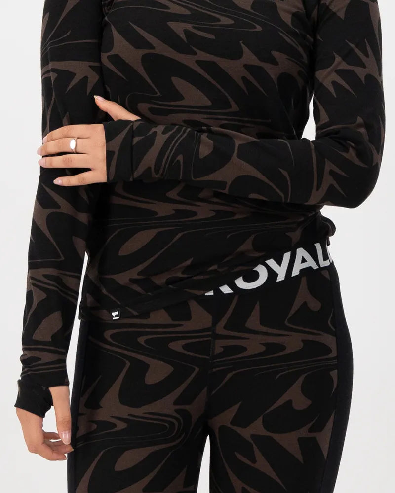 Mons Royale Cascade 200 Womens Baselayer LS - Print Cedar-4