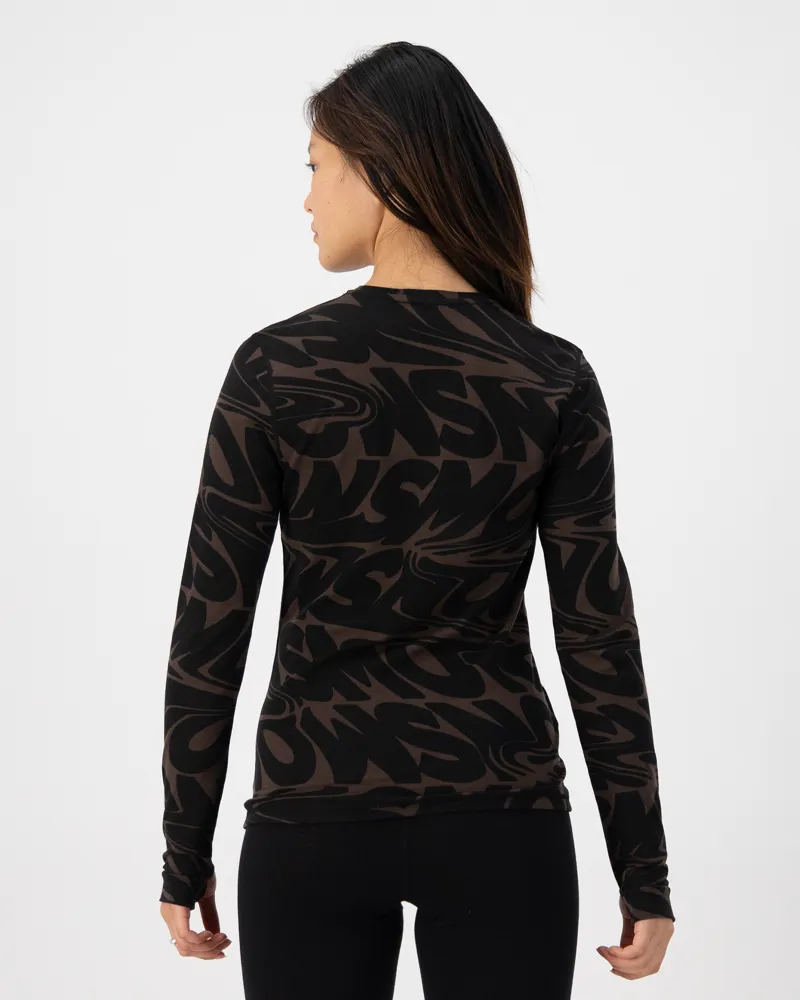 Mons Royale Cascade 200 Womens Baselayer LS - Print Cedar-2
