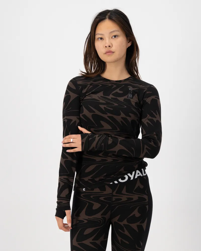 Mons Royale Cascade 200 Womens Baselayer LS - Print Cedar-1