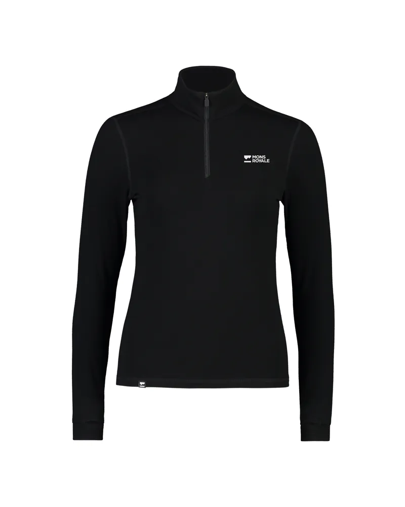 Mons Royale Cascade 1/4 Zip Womens Baselayer Top - Black