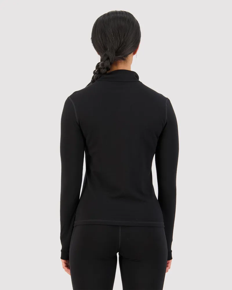 Mons Royale Cascade 1/4 Zip Womens Baselayer Top - Black-1