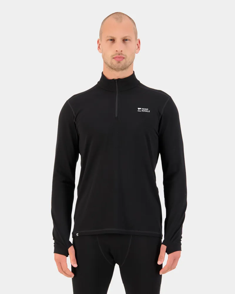 Mons Royale Cascade Mens Merino 1/4 Zip Top - Black-1