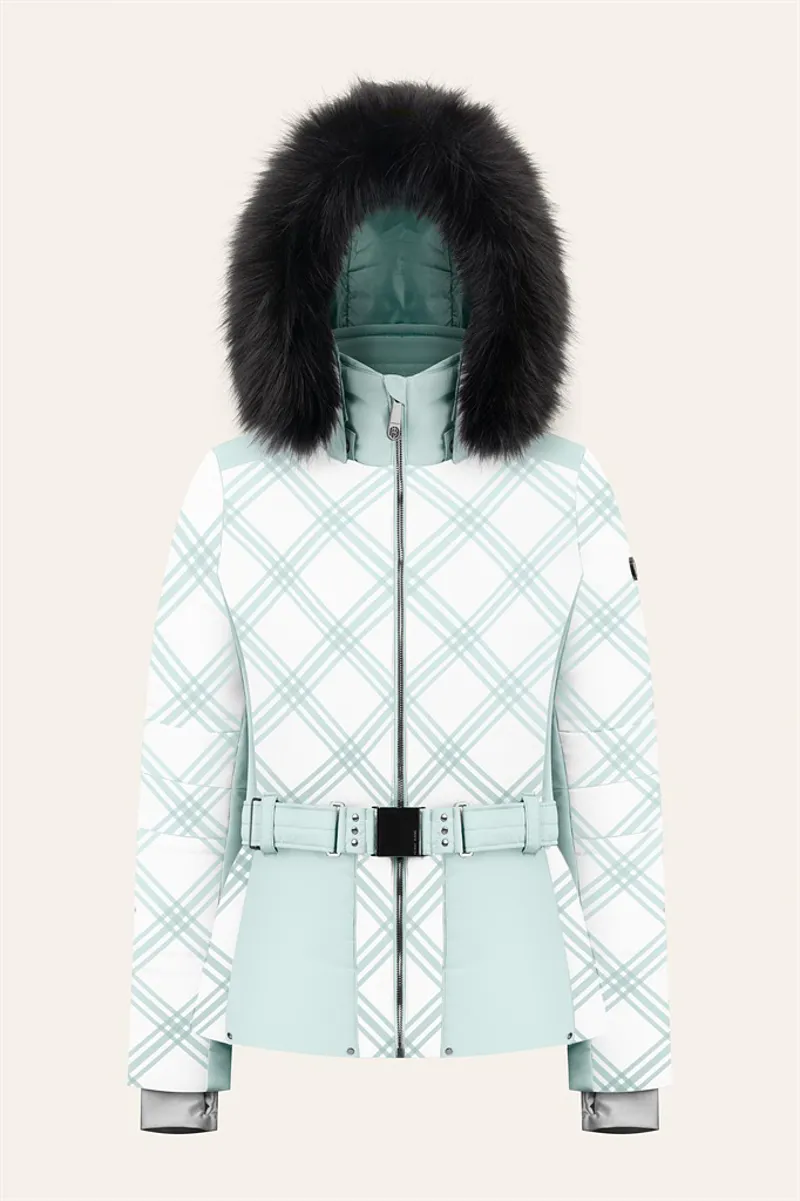 Poivre Blanc Plaid Print Womens Faux Fur Ski Jacket - Aloe