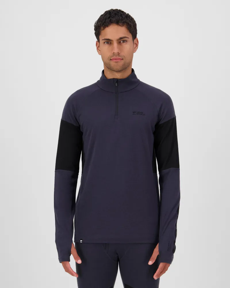 Mons Royale Olympus 1/4 Zip Mens Baselayer Top - 9 Iron Black-2