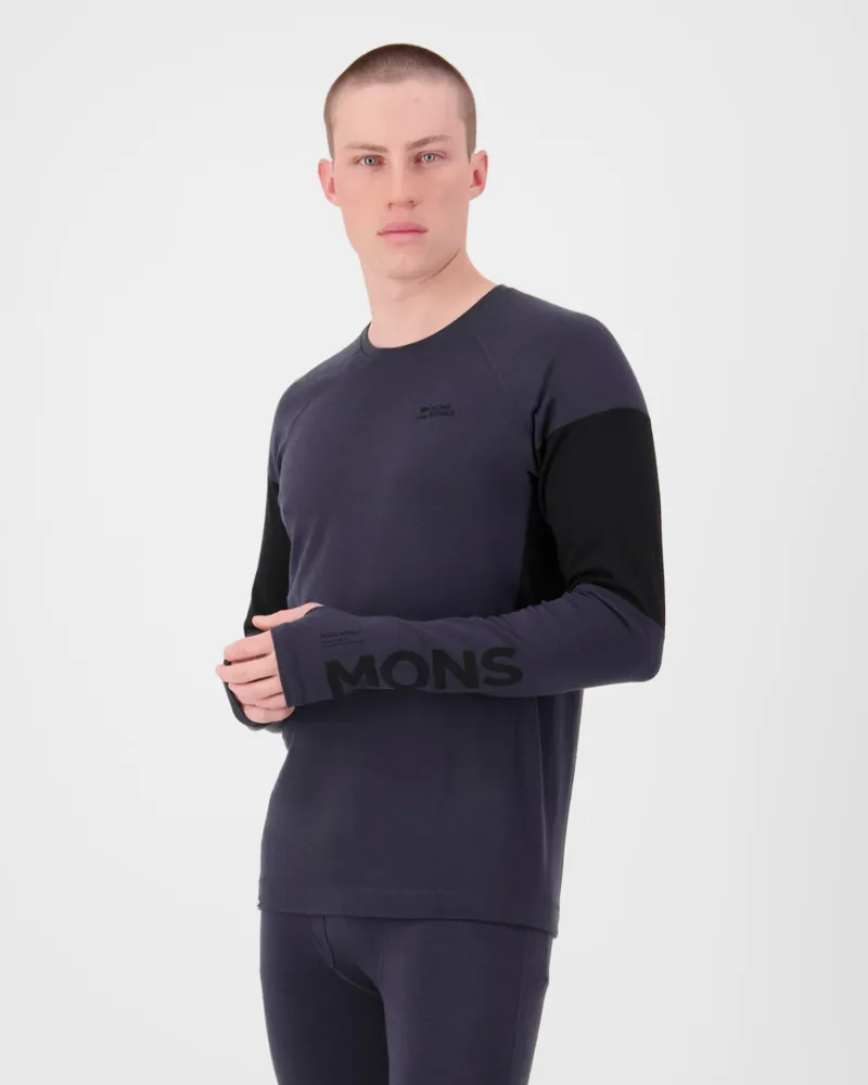 Mons Royale Olympus LS Mens Baselayer Top - 9 Iron Black-1