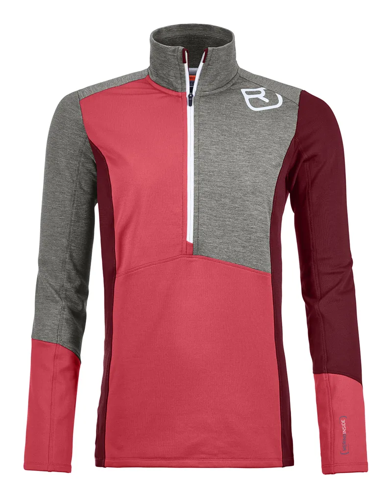 Ortovox Fleece Light Womens Zip Neck in Hot Coral