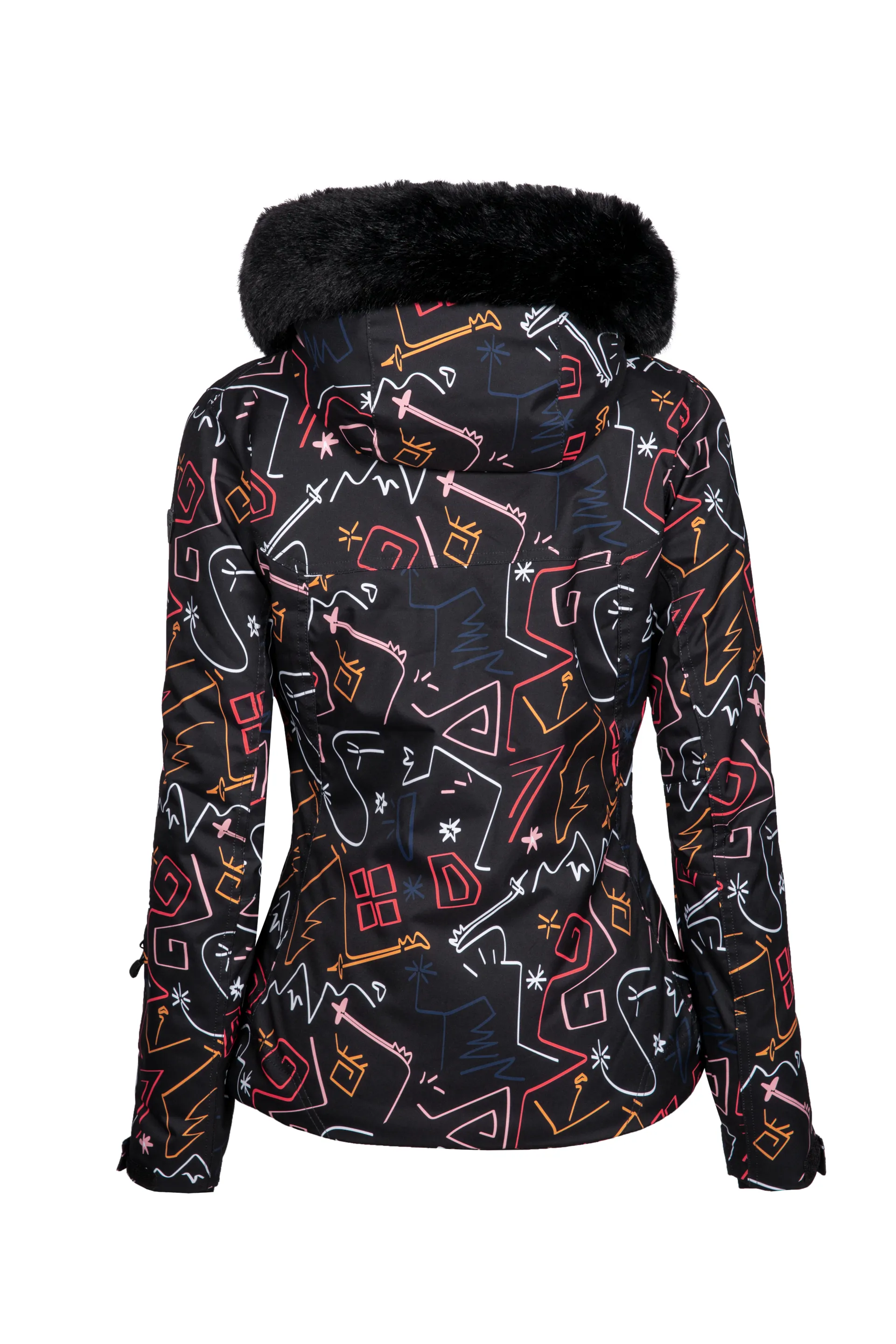 Degre 7 Womens Geod Print Faux Fur Ski Jacket Black Print