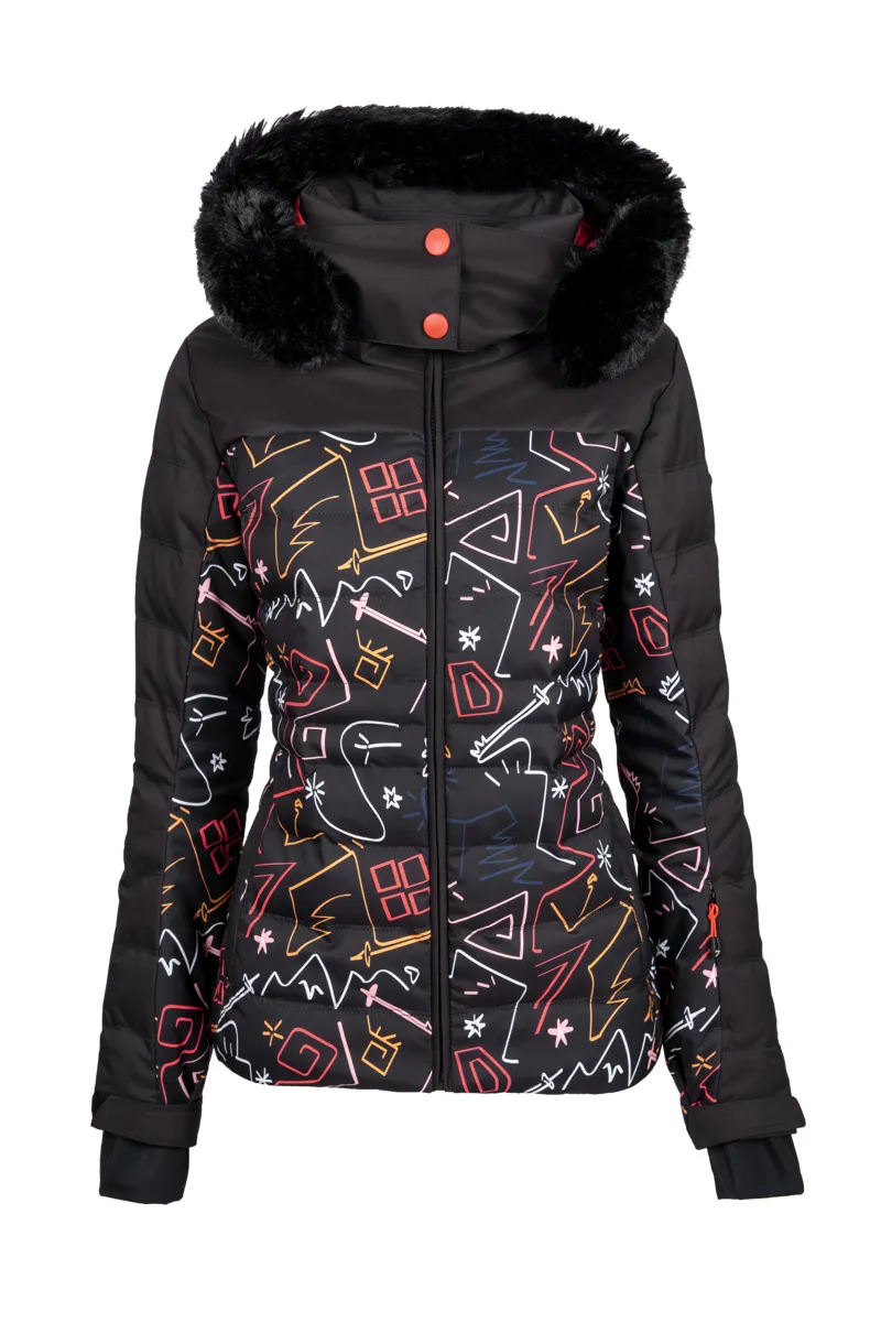 Degre 7 Womens Traqui 2.0 Print Faux Fur Ski Jacket - Print Black