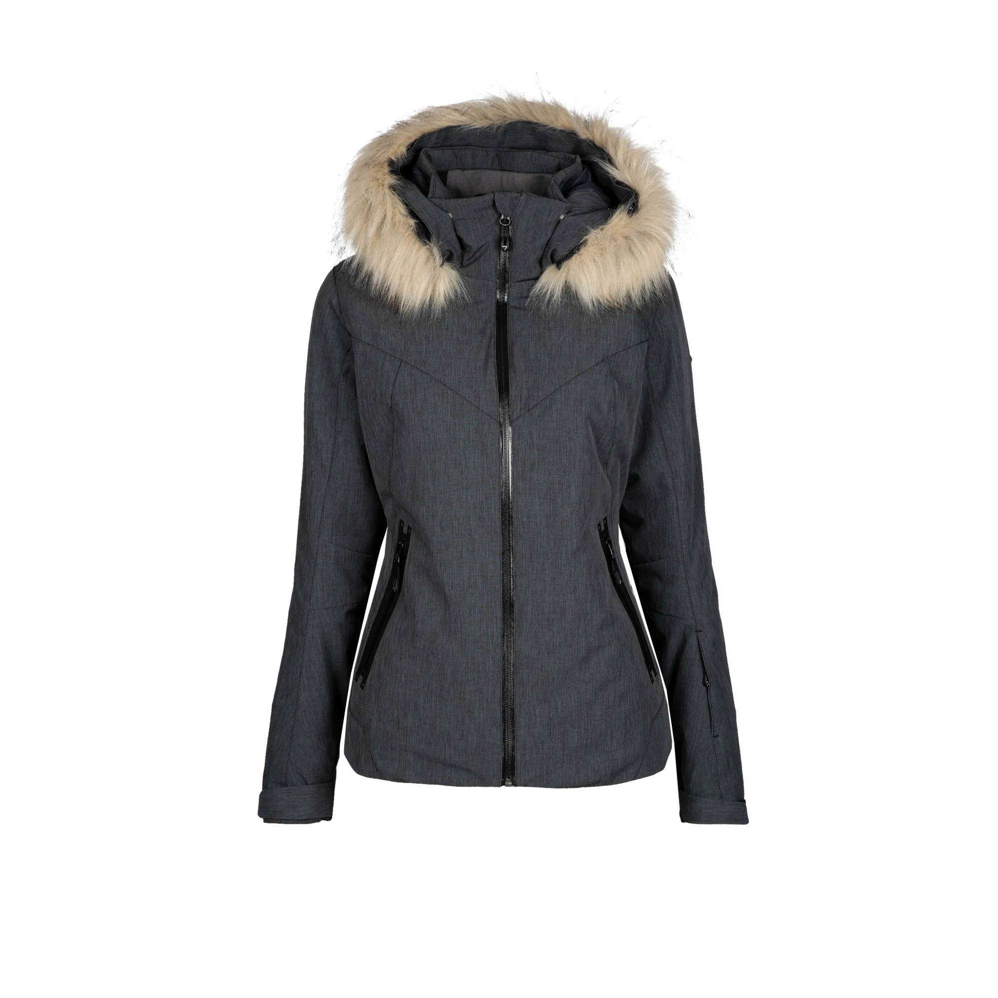 Degre 7 Womens Geod Faux Fur Ski Jacket Heather Grey