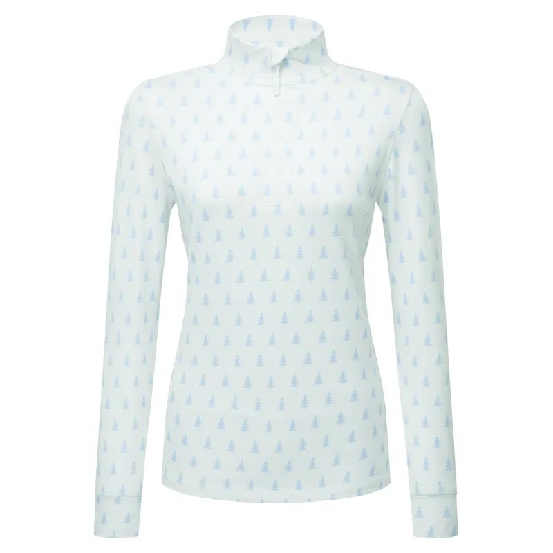 Manbi Half Zip Womens Tech Top - White Trees Blue