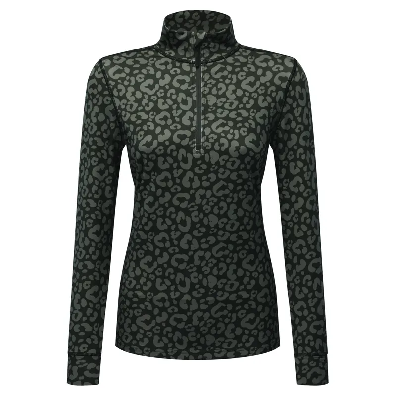 Manbi Half Zip Womens Tech Top - Leopard Black