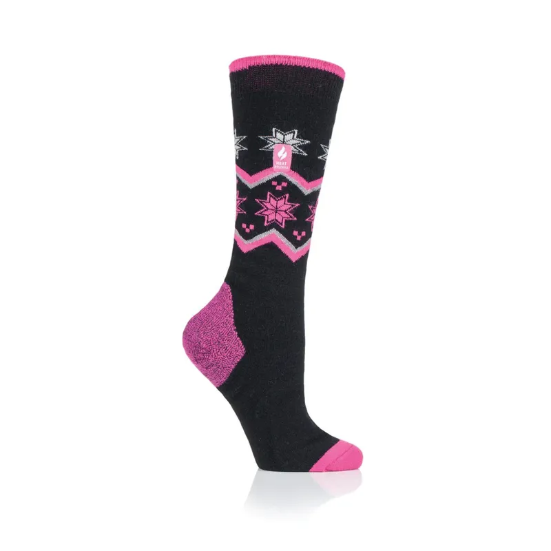 Heat Holders Womens Ultra Lite Ski Socks - Black/Pink Fairisle