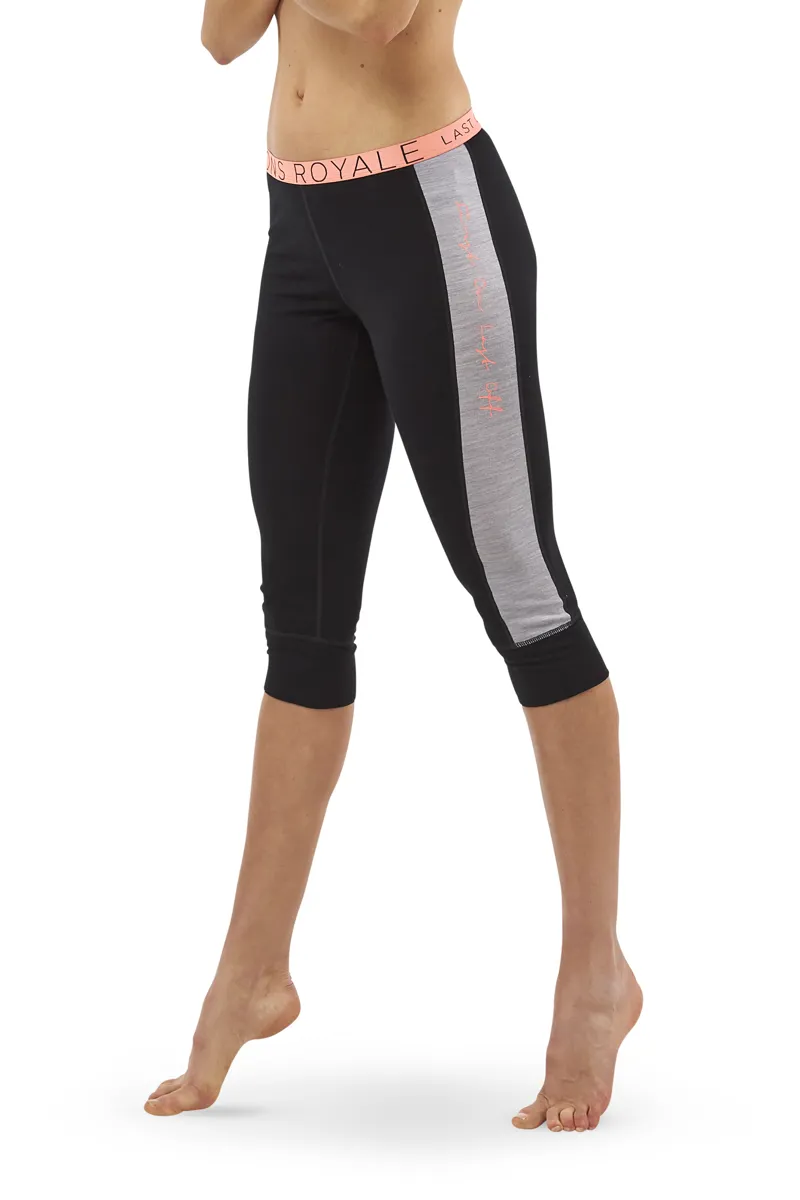 Mons Royale Alagna 3/4 Womens Merino Leggings in Black/Grey Marl-2