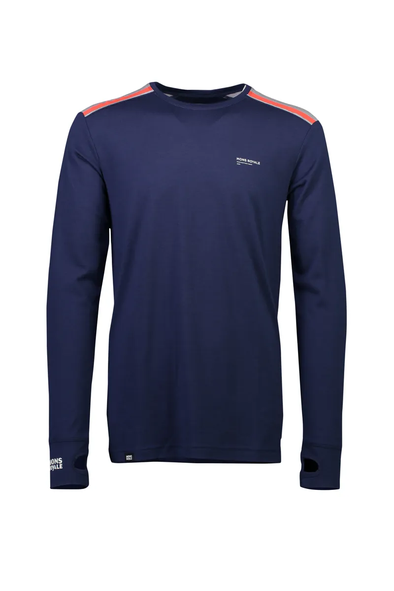 Mons Royale Alta Tech LS Crew Merino Baselayer Top in Navy/Grey