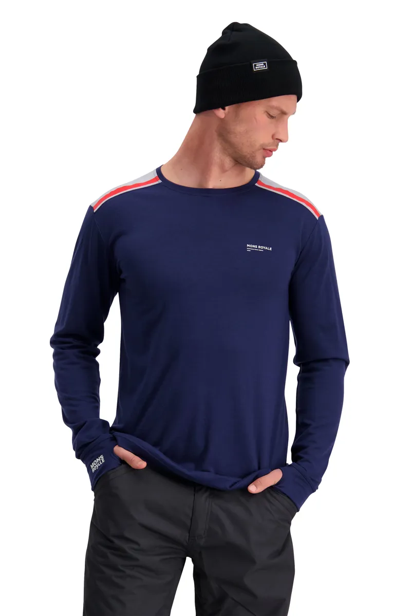 Mons Royale Alta Tech LS Crew Merino Baselayer Top in Navy/Grey-2