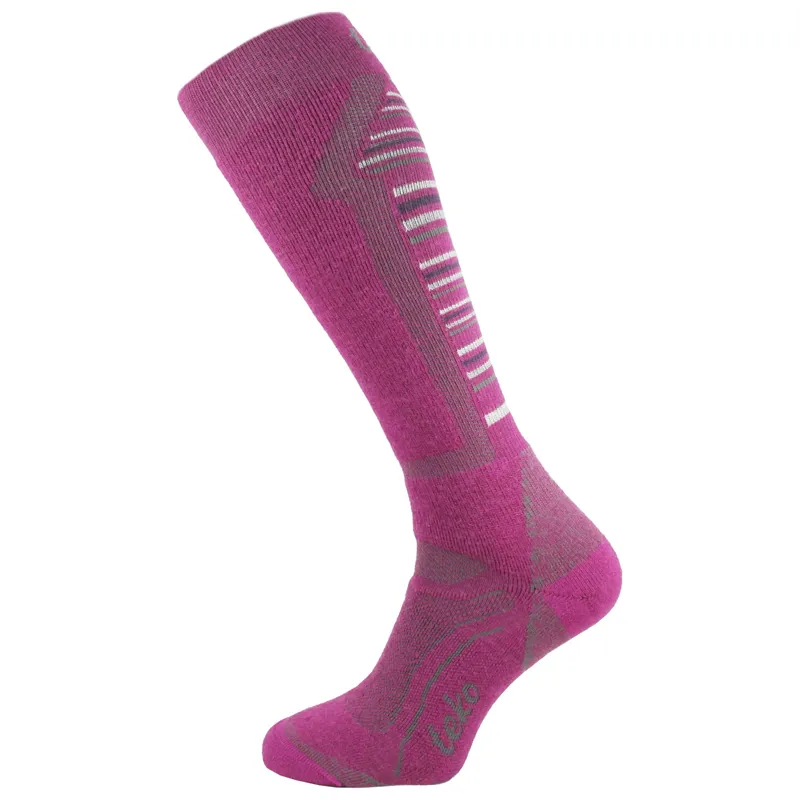 Teko Mid Weight Merino Womens Ski Socks In Cranberry Stripe