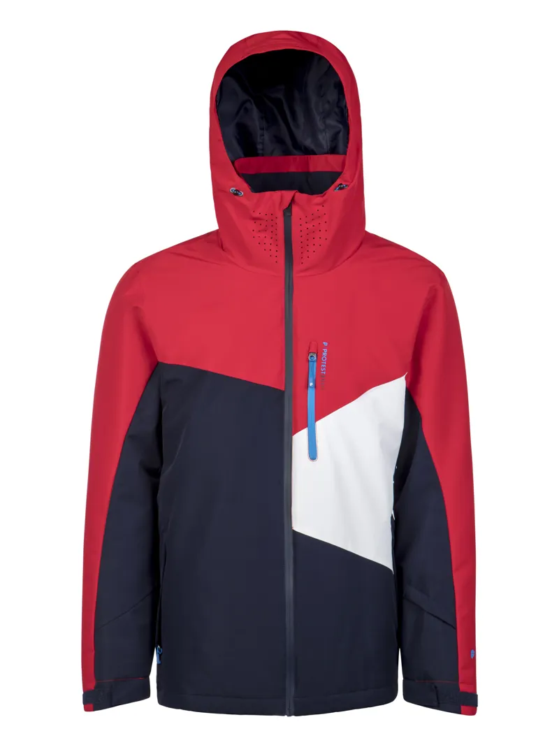 Protest Yoyo Mens Ski Jacket in Red/Blue/White - The Ski Shop