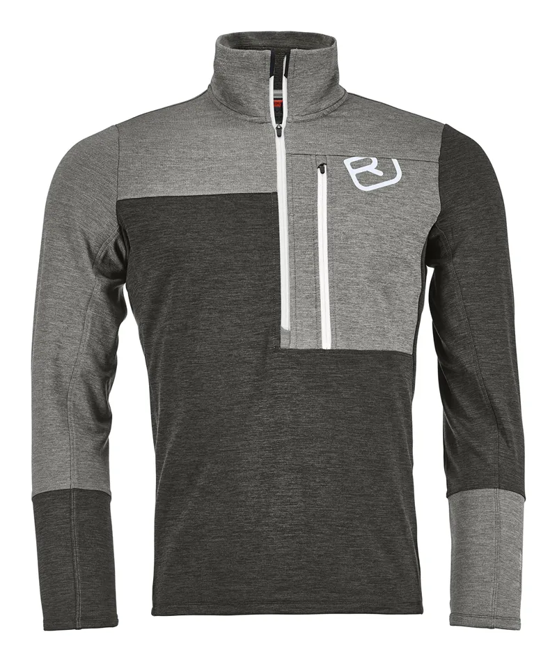 Ortovox Merino Fleece Light Mens Zip Neck in Dark Grey Blend