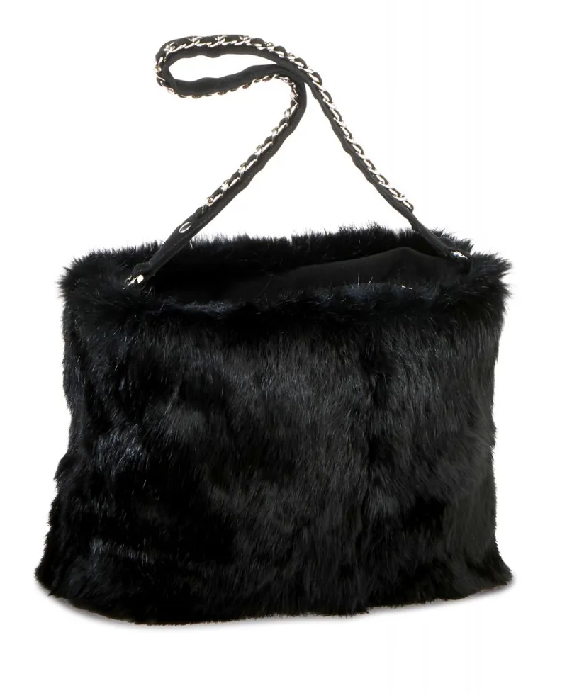 Oscar Alice Rabbit Fur Bag In Black-1