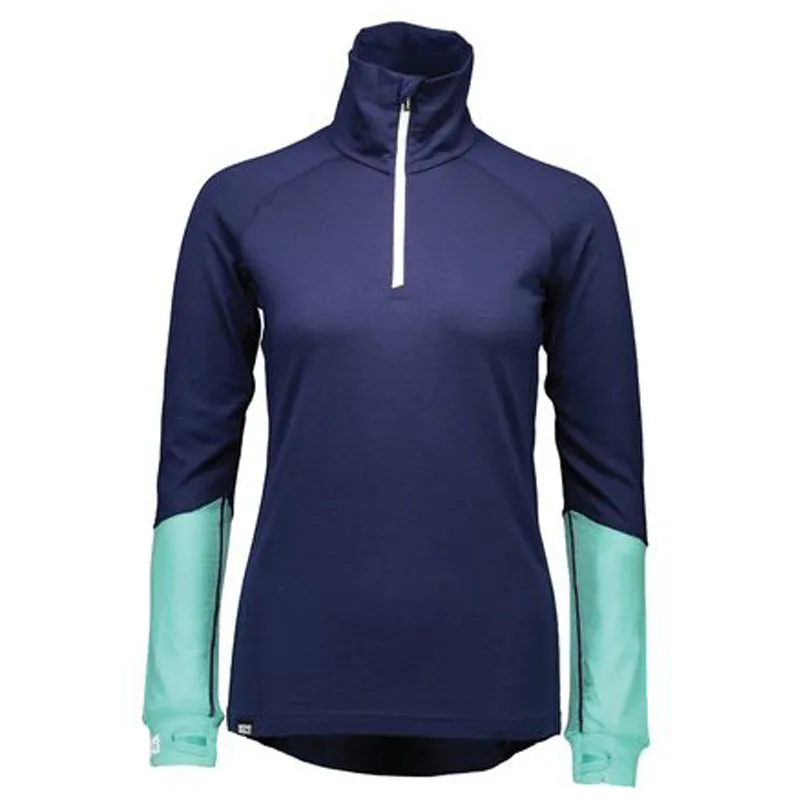 Mons Royale Checklist LS 1/4 Zip Womens Merino Base Layer Top In Navy