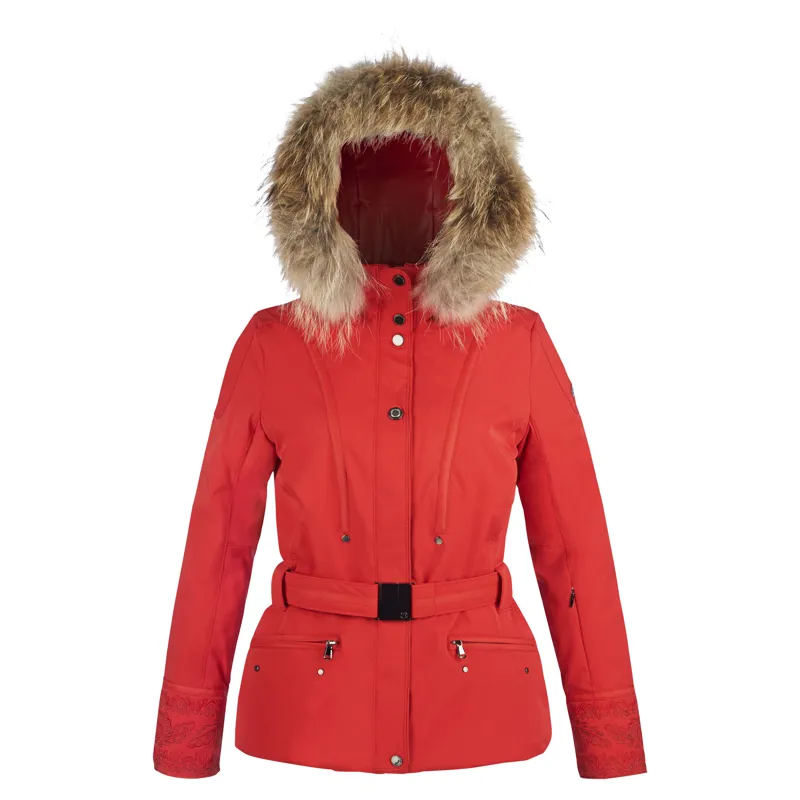 Poivre Blanc Classic Faux Fur Womens Ski Jacket in Fire Red