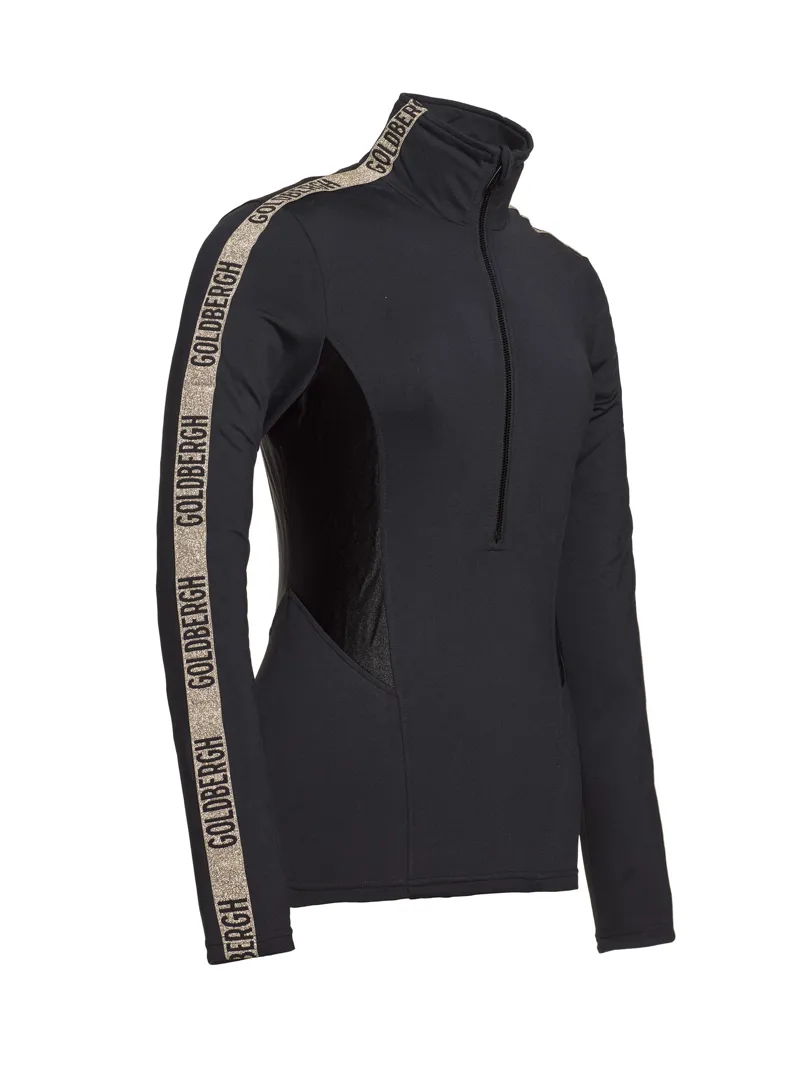 Goldbergh Arisa Womens Half Zip Midlayer Top in Black/Gold