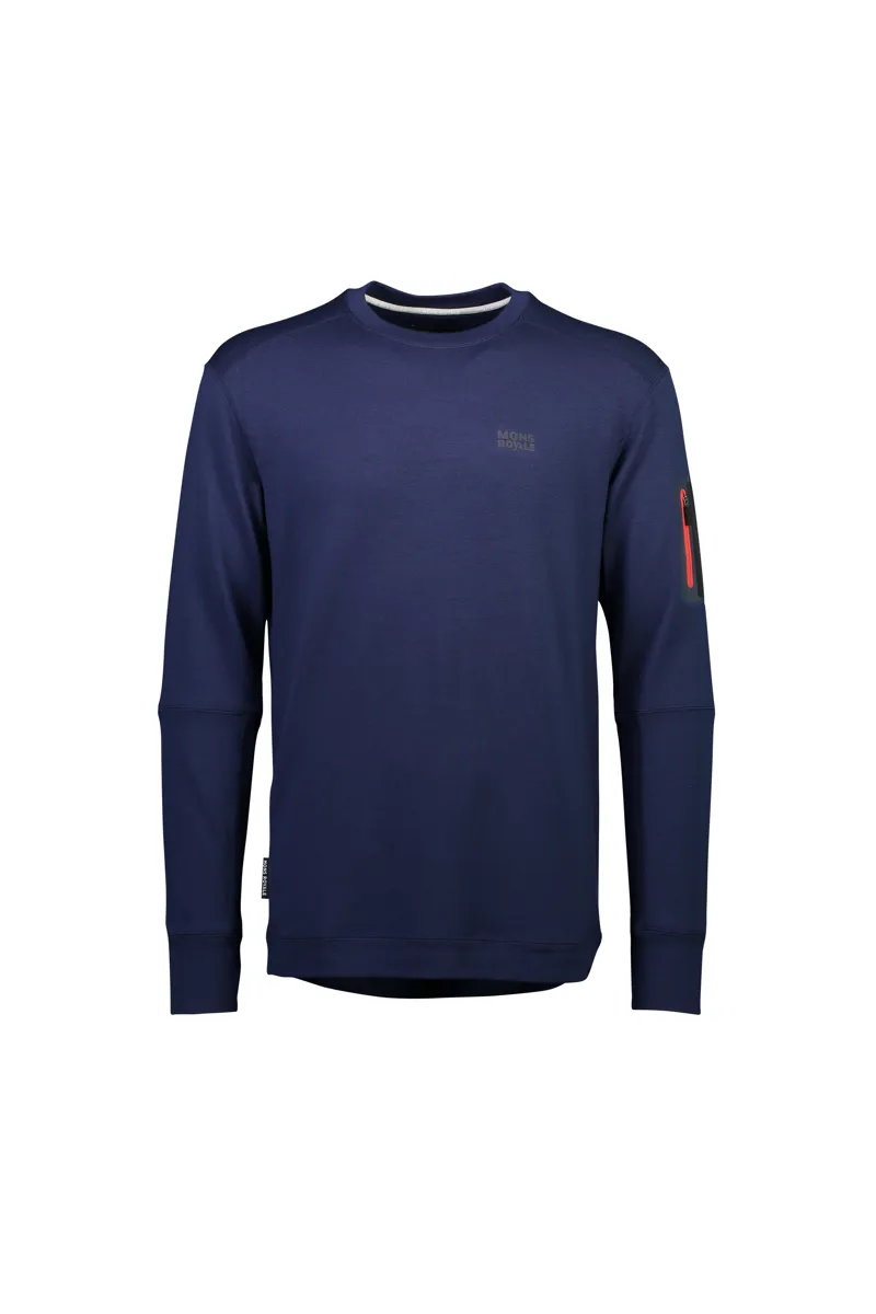 Mons Royale Harkin Jersey Crew Merino Midlayer in Navy Blue